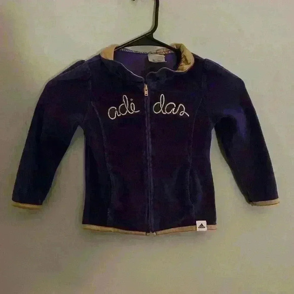 Vintage adidas Velour Purple & Gold Velvet Zip Up Embroidered Sweatshirt Toddler - Picture 1 of 4
